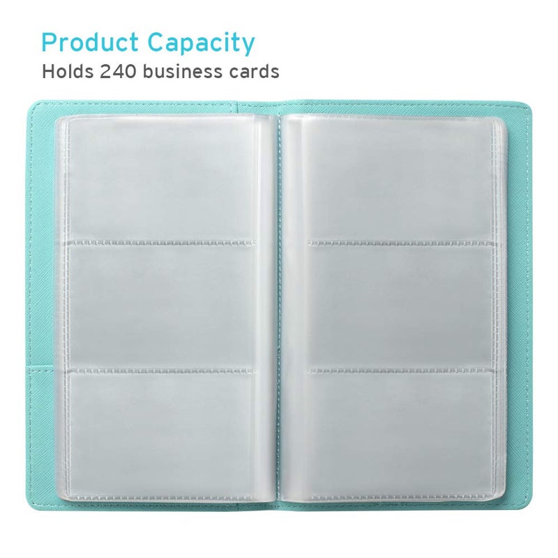 Sooez Leather Professional Business Card Book Holder Organizer, 240 Capacity Credit Card Booklet, PU Name Cards Holder Storage File for Men Women, Mint Green - Image 3